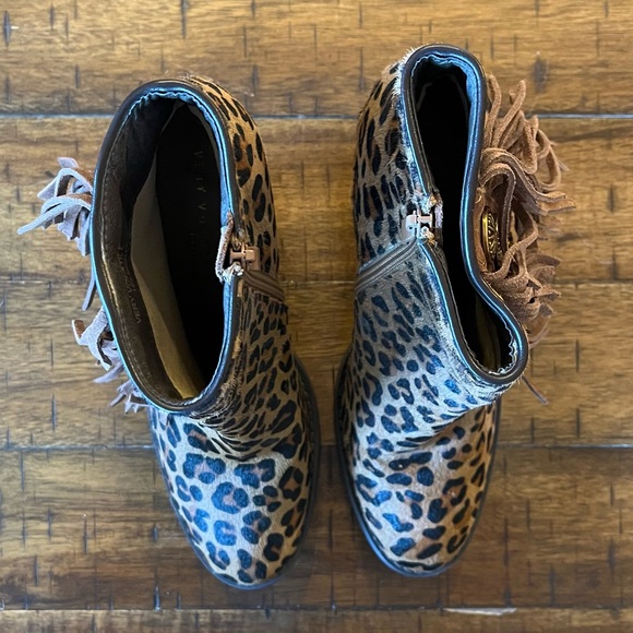 Leopard Fringe Booties - Women’s 8.5 - 4” Wedge Heel - western country boho cow - Picture 5 of 9